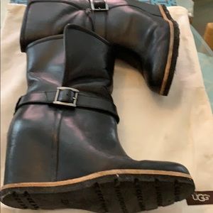 Ugh black leather ankle wedge boot